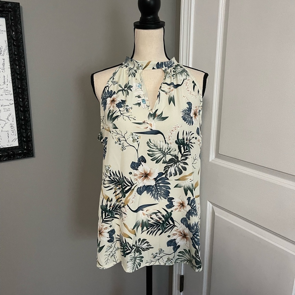 NWOT off white floral tank/halter top, size large